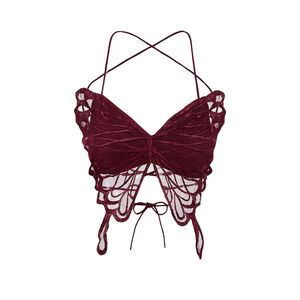 Y2K Lace Sheer Butterfly Backless Tie Bra Top Festival Rave Fairy READ DESCRIP